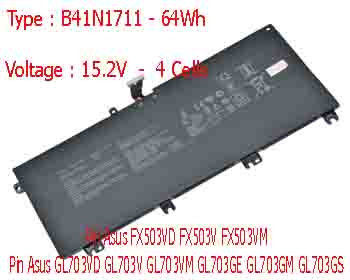 Pin Laptop Asus FX503VD FX503V FX503VM Chính Hãng  ( 15.2V, 64Wh )