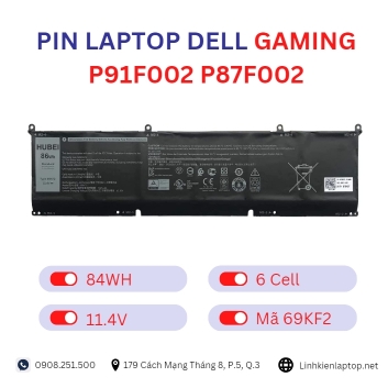 Pin Laptop Dell Gaming P91F002 P87F002 Chính Hãng ( 11.4V, 84Wh )