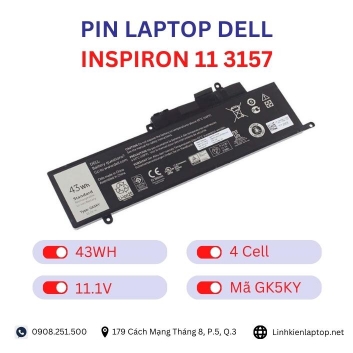 Pin Laptop Dell Inspiron 11 3157 Chính Hãng ( 11.1V, 43Wh )