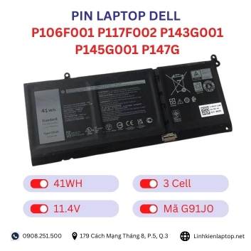 Pin Laptop Dell P106F001 P117F002 P143G001 P145G001 P147G Chính Hãng ( 11.4V, 41Wh )