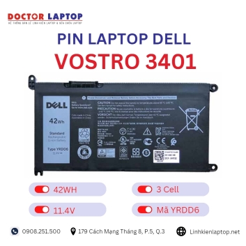 Pin Laptop Dell Vostro 3401 Chính Hãng ( 11.4V, 42Wh )