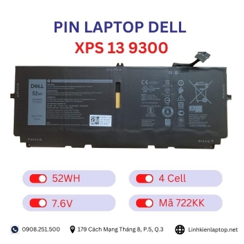 Pin Laptop Dell XPS 13 9300 Chính Hãng ( 7.6V, 52Wh )